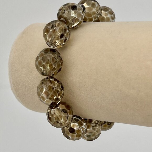 Faceted Czech Glass Fire Polished Gray Gold Crystal Chunky Bead Stretch Bracelet - Picture 14 of 16